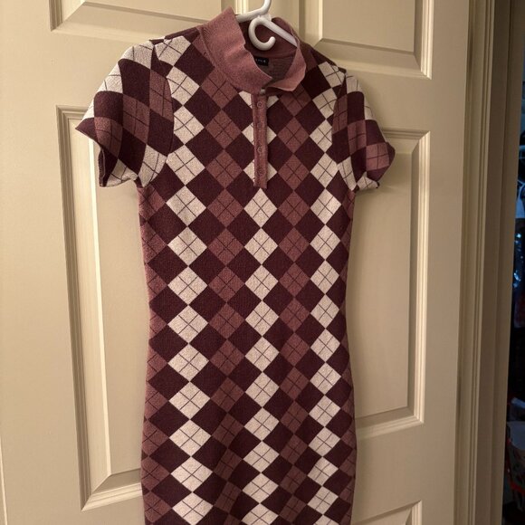 Kendall & Kylie Brown Harlequin Sweater Dress - Picture 1 of 5